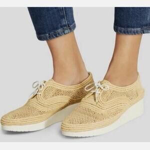 ROBERT CLERGERIE PARIS Women's Lisa Raffia Derby Platform Shoes Size 38.5 Tan